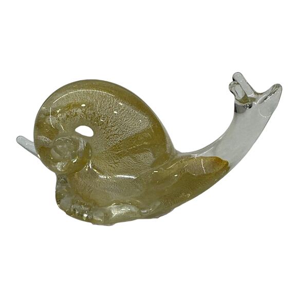 Vintage Glass Snail Figurine Gold Hand Made Paper Weight Mid Century Retro - Picture 1 of 10
